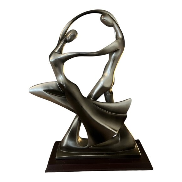 Vintage 1980s Herco Enterprises Modern Dance Sculpture – Silver Resin Couple on - Picture 1 of 5